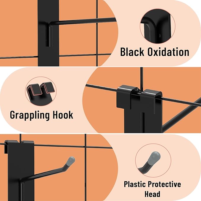 HUHOLE Black Gridwall Hooks 2 Inch, 4 Inch, 6 Inch, 60PC Heavy Duty Grid Wall Accessory, Durable Grid Wall Hook Solution for Tool Organization, Garagre, Retail Display, Hooks for Gridwall Panel