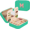 TopPerfekt Travel Jewelry Case, Jewelry Box with Mirror, Jewelry Organizer Bridal Shower Gifts to Her, Earring Storage Travel Case, Trendy Gift for Women and Girls, Girlfriend-Letter M, Green