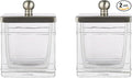 Glass Cotton Jar Holder 2 Pack– Satin Nickel Lid, Elegant Bathroom Storage Canister for Qtips, Cotton Balls, Floss, Makeup Organizer, Vanity & Bathroom Organization