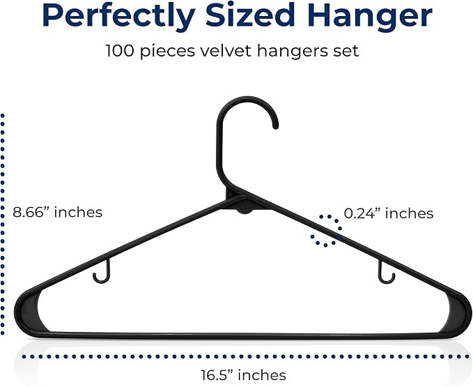SereneLife 100 Pack Black Plastic Hangers – Ultra Lightweight Non-Slip Slim Clothes Hanger Set for Shirts, Pants, Coats & Dresses – Heavy Duty Space Saving Closet Organizer