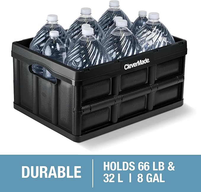 CleverMade Collapsible Storage Bins - Stone 3 Pack 32L - Stackable Containers Heavy Duty Capacity Folding Crates - Space-Saving for Home