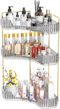 GTI 3-Tier Corner Bathroom Counter Organizer, Large Capacity Makeup Organizer Countertop, Perfume Cosmetics Skincare Vanity Organizers, Exquisite Countertop Storage for Women (Gray)