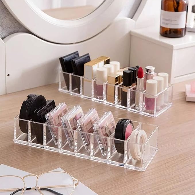 JUOPZKENN Transparent Acrylic Makeup Stand,8 Spaces Eyeshadow Palette Organizer,Cosmetic Storage Holder Display Stand Rack for Bathroom Countertop Vanity