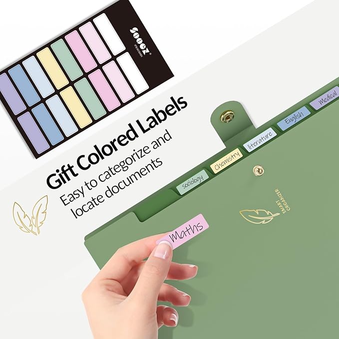 Sooez Aesthetic 8 Pocket Accordion File Organizer, Pastels Expanding File Folder for Important Document with Labels, Portable Receipt Paper Bill Organizer for Office School Supplies, Letter Size Purpl