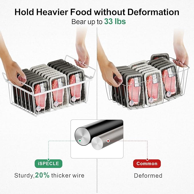 iSPECLE Freezer Organizer Bins - 4 Pack Stackable Chest Freezer Organizer for 5 Cu Ft Deep Freezer Sort Frozen Food, Deep Freezer Organizer Bins Easy to Get Food from Bottom without Digging, White