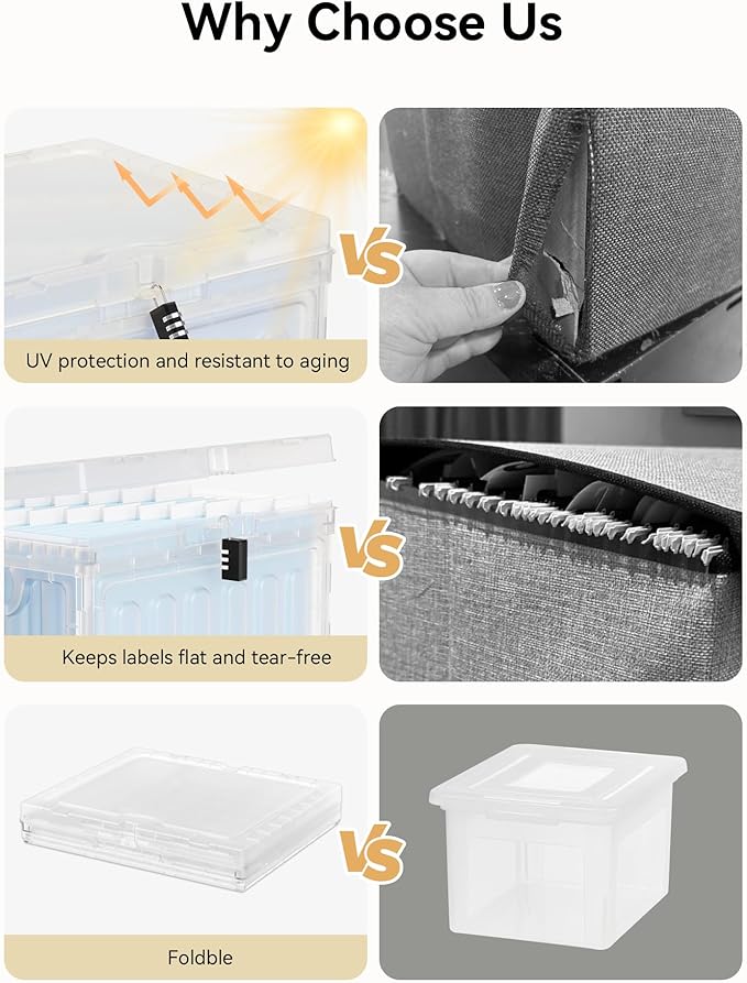 Oterri Plastic File Box with Lid for Letter Size File Folders, Hanging File Folder Box, File Organizer for File Cabinet, Home, Office,School(Clear, Large-1 Pack Without Folders)