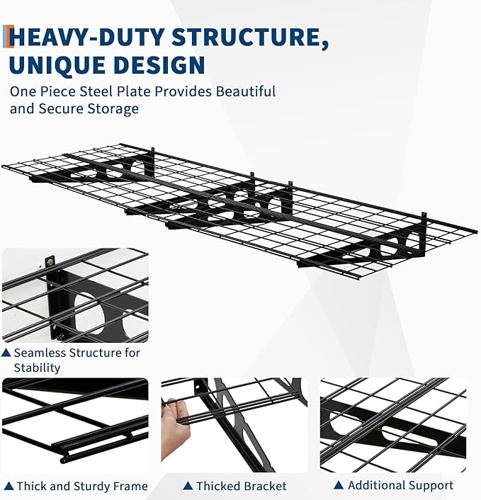 2 Pack 2x6 FT Garage Shelves Wall Mounted,1600 LBS Heavy Duty Wall Shelf with Adjustable Distance,for Garage,Kitchen Laundry,Shopping Mall and Tool Room,Black