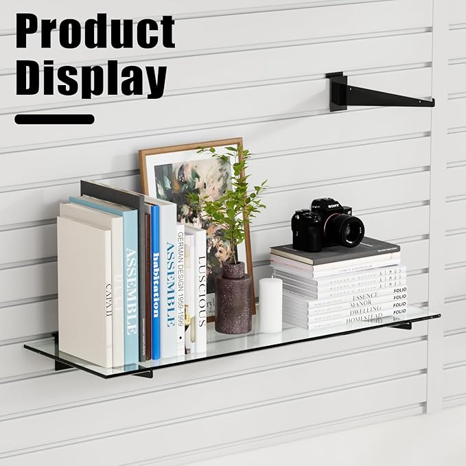 8" Black Slat Wall Shelf Brackets,10 PCS Slat Wall Brackets with Lip, Floating Metal Slat Wall Accessories