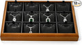 Oirlv Solid Wood 12 Grid Liner Pendant Jewelry Organizer Tray Jewelry Drawer Organizer(Black)