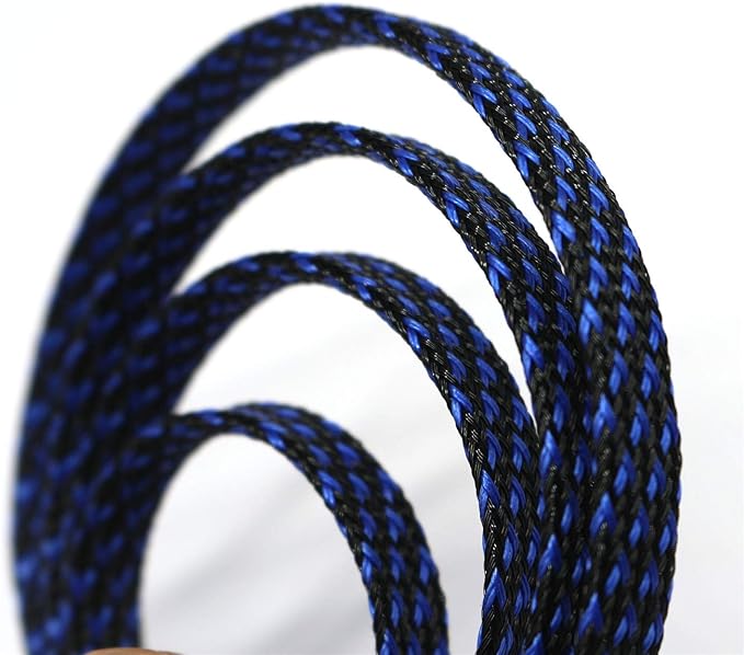 30ft PET Expandable Sleeving Wire Cable Sleeve (2/5", Blue&Black)