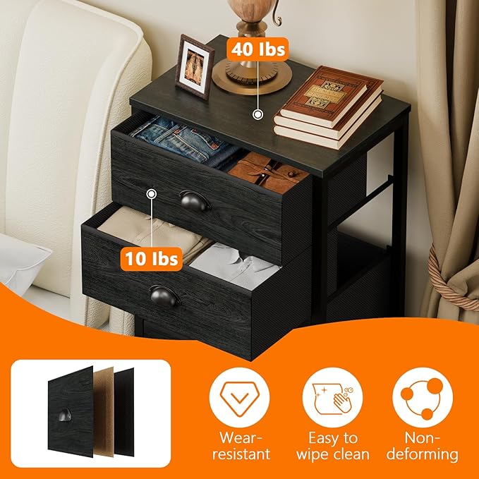 Furnulem Bedroom Dresser, Tall Chests of Drawers with 7 Fabric Bins, Black Organizer in Closet, Dorm, Living Room, Nursery, Hallyway-Storage Tower Unit, Sturdy Steel Frame