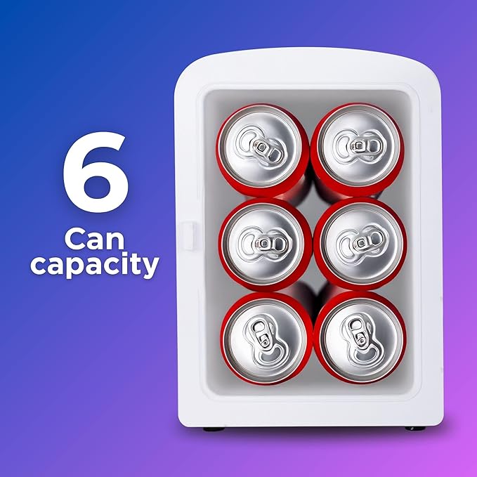 Coca-Cola 4L / 6-Can Mini Fridge with Multi-Color LED Light – Portable Thermoelectric 12V DC/110V AC Quiet Cooler/Warmer for Bedroom, Office, Car, Gaming Room, Mini Refrigerator for Drinks & Skincare