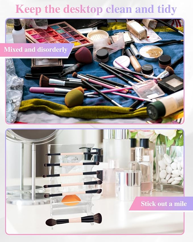 2 Pcs Acrylic Makeup Brush Holder, 16 Tier Unique Clear Paint Brush Drying Rack Hair Brush Holder for Women, Acrylic Pen Holder Display Stand for Home School Office or Store Use