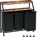 Laundry Hamper, Laundry Sorter 3 Section, Rolling Laundry Basket with Wheels, 2 Shelves, 3 × 14.5 Gal, Pull-Out and Removable Oxford Fabric Bags, for Laundry Room, Black and Rustic Brown
