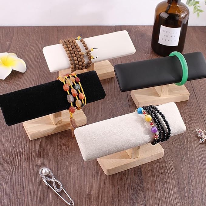 Wooden Watches Display Tower Base Watch Neck Bracelet Organizer Rack Bangle Scrunchie Headband Showcase Tower Beige Suede