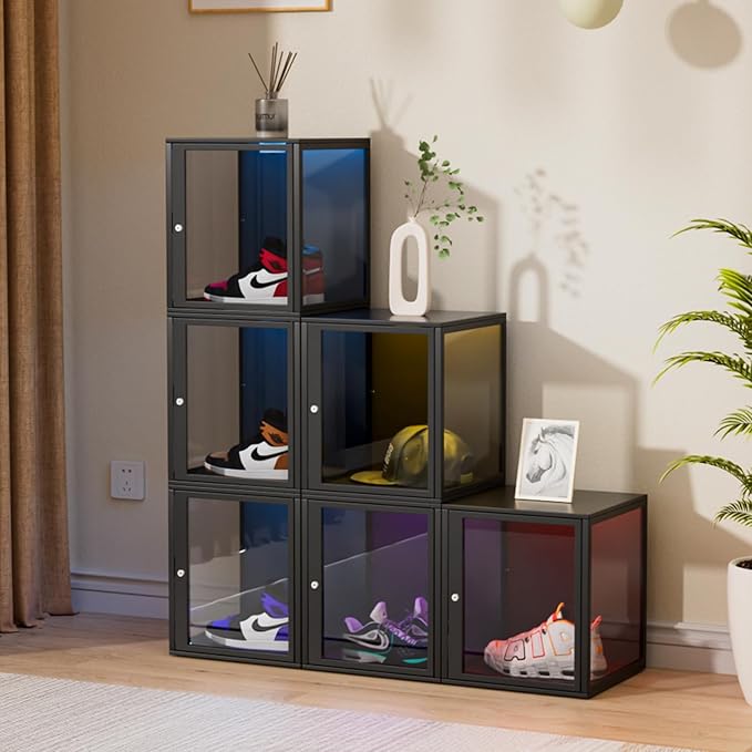 NAIZEA Display Case w/Lock, 17.7"x15.7"x15.7" LED Dustproof Show Case for Collectibles, Figure, Trophy, Display Box for Collectibles Bedroom Living Room Office Game Room,1 Pack