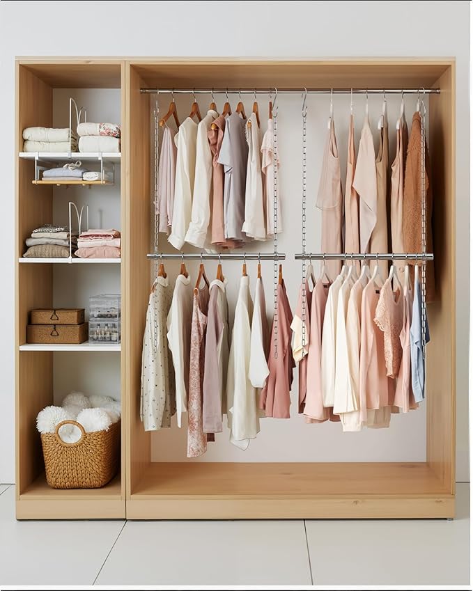 Hanging Closet Rod, Adjustable Width and Height Closet Rods Extender, 17-52inch Heavy-Duty Stainless Steel Bar, Space-Saving Closet Rod Hanging Clothes, 2Pack(Silver)
