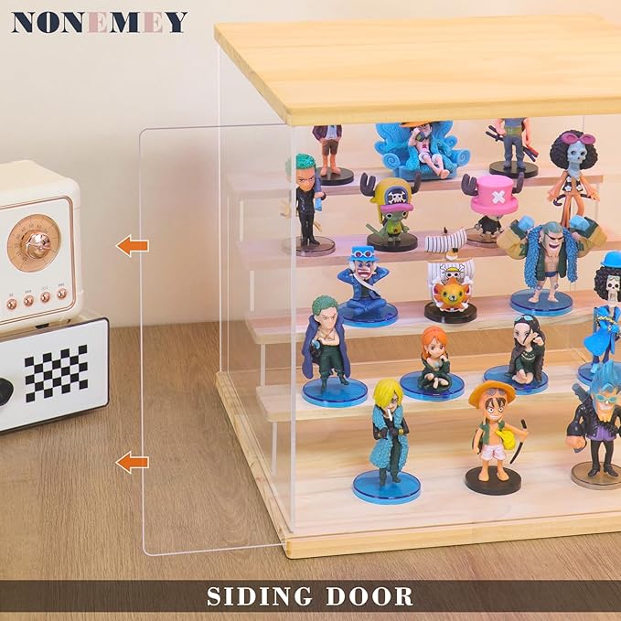 NONEMEY Clear Acrylic Display Case with Light ,3/4/5/6 Tier Multiple Color Lights via Remote Control Dustproof Display Box for Collectibles Figures Mini Toys (3Tier 12.4*7*9inch)