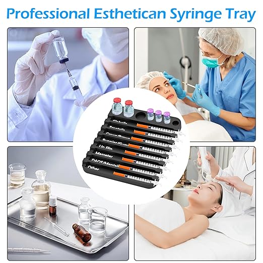 Aesthetic Practitioner Syringe Tray with 8 Slots Label, Vial Holder/Syringe Tray Combination for Aestheticians and Nurses, Syringe Storage Tray Organizer