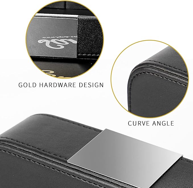 SANZIE Luxury Leather Desktop Storage Small Catchall Organizer Decorative Tray for Entryway Table to Hold Jewelry Watch Cosmetics Keys Phone Wallet, Home & Office Accessories (Metal Silvered, Black)