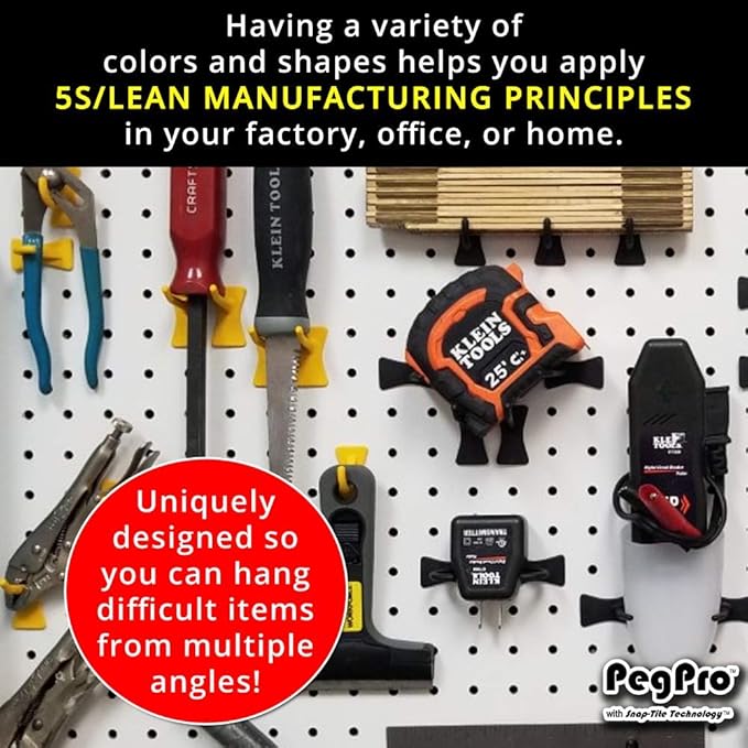 PegPro® J & 2" Hooks Kit for Standard “Wood Fiber” pegboard – Durable Plastic Pegboard Hooks - for Garage, Kitchen, Craft Room, and More (J & 2" Hook - 50 Pack, Black)