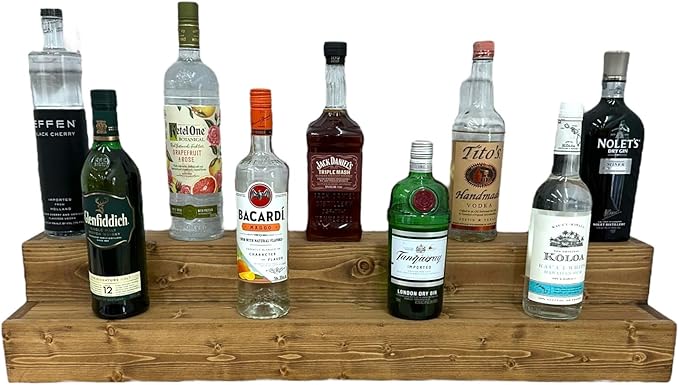 Tiered Bottle Shelf | 2 Tier Liquor Bottle Display | Bar Organization | Display Shelf | Wine Shelf | Bar Display | Kitchen Counter Shelf (36, Early American)