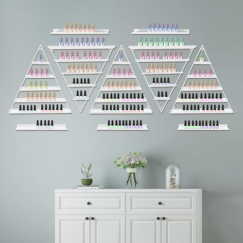 10PCS Triangular Nail Polish Racks, 5 Tiers Wall-Mounted Nail Polish Racks Essential Oil Organizers Cosmetic Display Rack Lipstick Perfume Wall Shelf for Home Spa Nail Salon Shop(White)