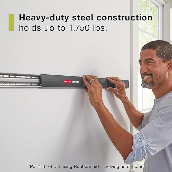 Rubbermaid 24-Piece FastTrack Garage Wall-Mounted Storage Kit, 6 Rails and 18 Hooks, Black, for Home/House/Tool/Sports/Equipment/Utility Purposes