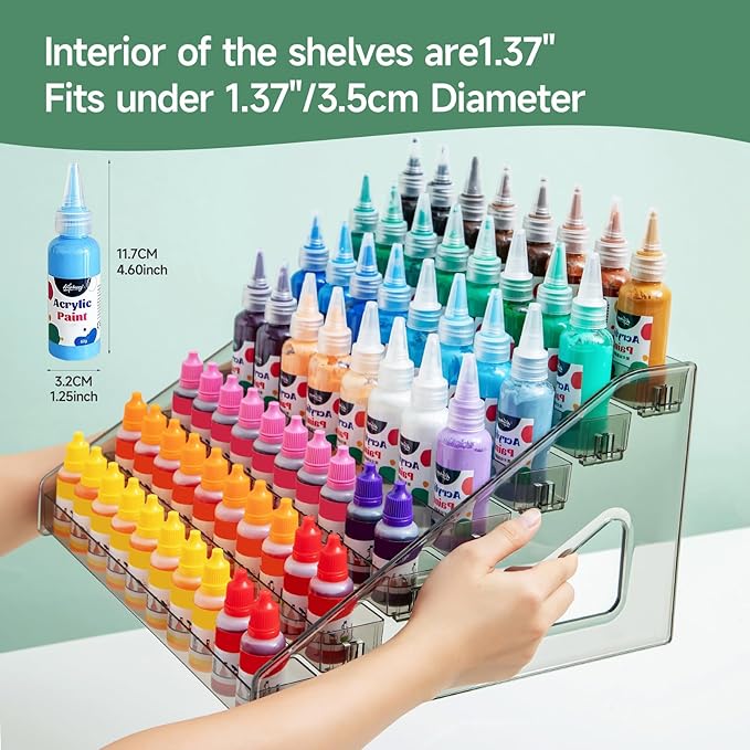 Acrylic Paint Organizer (7 Tier), Painting Bottle Holder, Clear Nail Polish Holder Rack Shelf, Acrylic Paint Storage Organizer, Craft Holder Rack for Alcohol Inks and Food Coloring (Black Clear)