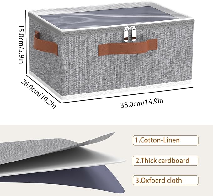 OUTBROS Fabric Storage Bins with Lid, Wardrobe Organiser with Handle and Zipper, Used for storing clothes, blankets, pillows, Foldable Bags, 15 x 10.2 x 5.9 inch, 2-Pack