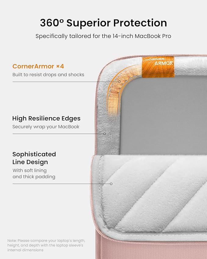 tomtoc 360° Protective Laptop Sleeve for 14-inch MacBook Pro M5/M4/M3/M2/M1 Pro/Max A3434 A3112 A3401 A3185 A2992 A2918 2025-2021, Water-Resistant Case Bag with Accessory Pocket for 13.8Surface Laptop