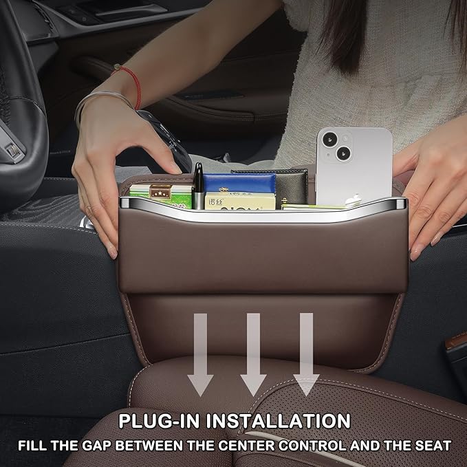 HOLDCY Car Seat Gap Filler Organizer - Leather Console Side Pocket Seat Storage - Stylish and Practical Car Accessories for Cars,SUV,Truck (Brown - 1 Pack)
