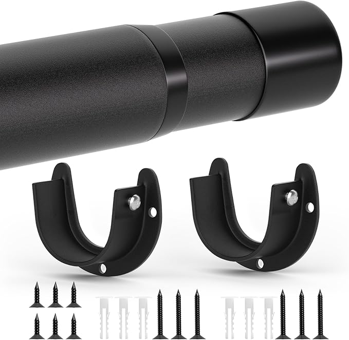 Closet Rods for Hanging Clothes, 17 to 53 Inch Closet Rod, Heavy Duty Adjustable Clothes Hanging Bar Rod Matte Black Closet Poles for Wardrobes, Closet, Bathroom, Windows,1.3 Inch Diameter