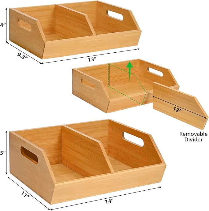 Ollieroo Bamboo Stackable Storage Bin, Pantry Organizer and Storage Baskets, Potato and Onion Kitchen Organizer, Kitchen Storage Containers for Produce, Fruit, Bread, Vegetable, Garlic, Pack of Two