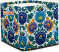 TropicalLife 13x13x13 Inch Large Fabric Storage Cube Blue Flowers Print Foldable Storage Bin with Handles Organizer Boxes Cube Basket for Shelves Organizing Closet