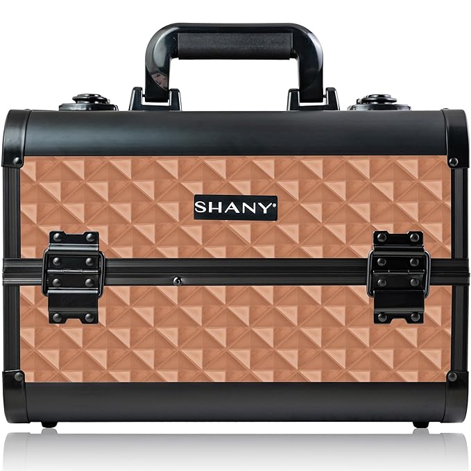SHANY Premier Fantasy Professional Makeup Train Case Cosmetic Box Portable Makeup Case Organizer Jewelry storage with Locks, 3 Trays,Makeup Brush Holder and Cosmetics Mirror - ROSA