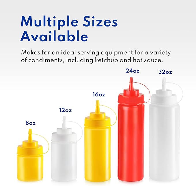 New Star Foodservice Squeeze Bottles, Plastic, Wide Mouth, 16 oz, Clear, Pack of 6
