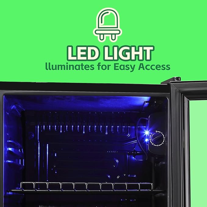WANAI Beverage Refrigerator Cooler 1.6 Cu.Ft Freestanding Beer Fridge with Glass Door LED Light and Adjustable Shelf for Soda or Wine, Perfect for Home Bar Office