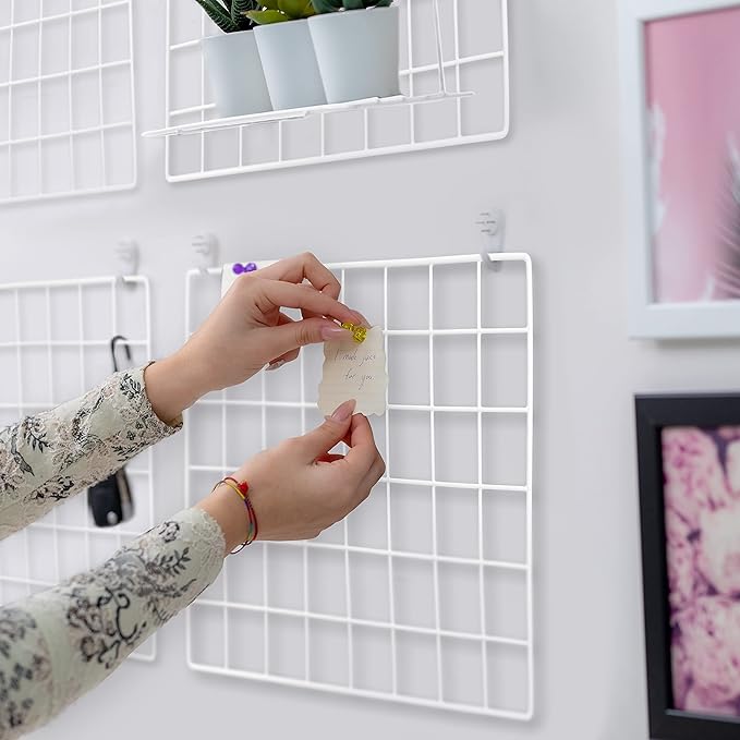 ODOXIA 4-Pack Wire Wall Grid Panel | Photo Grid Wall Decor | Metal Grid Board for Hanging Pictures | Black Wire Grid Organizer for Home, Office & Kitchen | Wall Grid Panel for Display & Storage