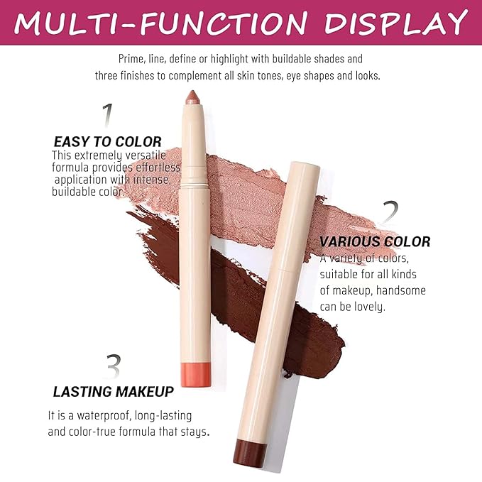 Eyeshadow Makeup, Waterproof Hypoallergenic Long Lasting Eye Liner, Highlighter Matte Cream Eye Shadow Stick, Glitter Primer Palette Shimmer Eyeliner Pen, Enthusiasm Matte