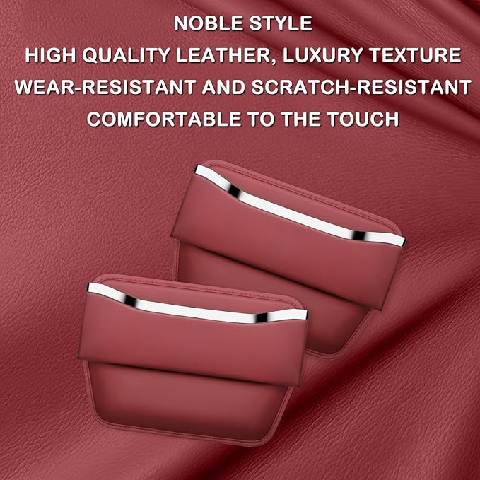 HOLDCY Car Seat Gap Filler Organizer - Leather Console Side Pocket Seat Storage - Stylish and Practical Car Accessories for Cars,SUV,Truck (Red - 1 Pack)