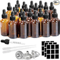 20 Pack,2 Oz Amber Glass Dropper Bottle With Measured Dropper Essential Oil Tincture Bottles,Funnels, Labels,60ml Brown Glass Dispenser Bottle for Oils,Serum,Liquid Medicine Travel Container