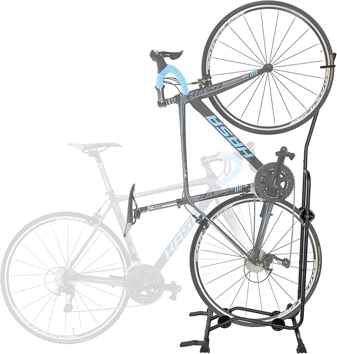 CyclingDeal Upright Bike Stand Floor - Vertical & Horizontal Bicycle Stand Bicycle Storage - Safe & Secure Bike Storage Rack - for Wheels Sizes up to 29" - Bike Rack Garage Bicycle Rack - Classic