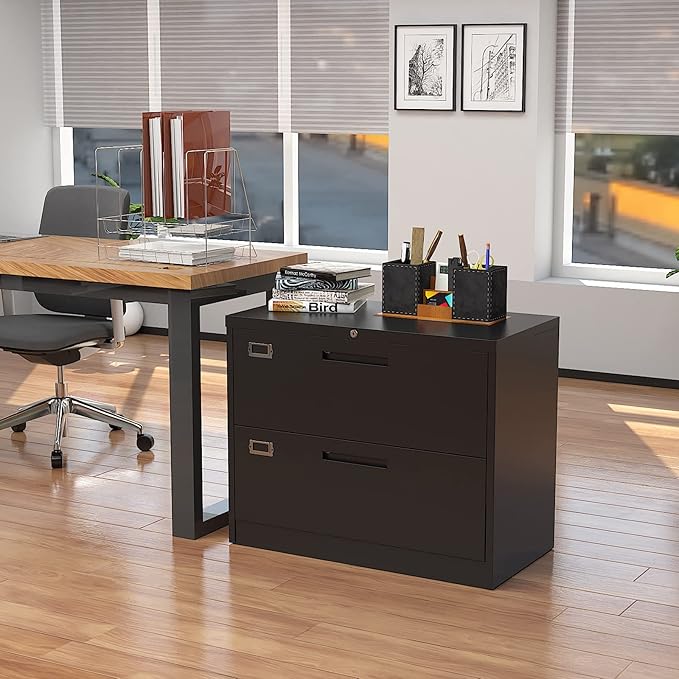 Lateral File Cabinet with Lock, 2 Drawer Large Metal Filing Cabinet,Home Office Lockable Storage Cabinet for Hanging Files Letter/Legal/F4/A4 Size-Assembly Required