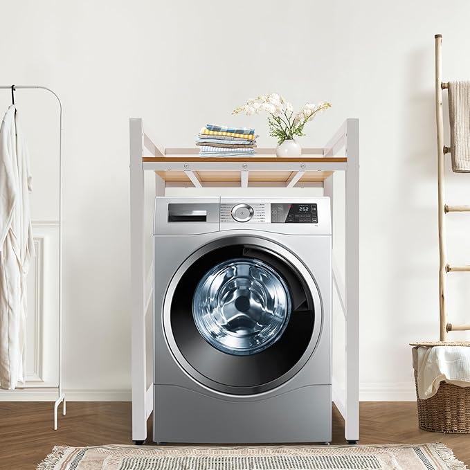 Over The Washer and Dryer Storage Shelf, Height Adjustable Washer Dryer Stacking Rack Stand for Bathrooms Laundry Rooms, Load Capacity 660 lbs
