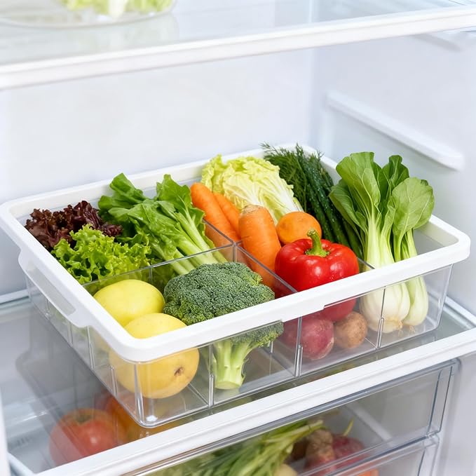 Fridge Drawer Organizer, Pull Out Shelf Storage Transparent Organizer for Refrigerator, Drawer Organizer for Egg, Fruit, Vegetable, Seafood, Meat, Cheese, Produce (White B)