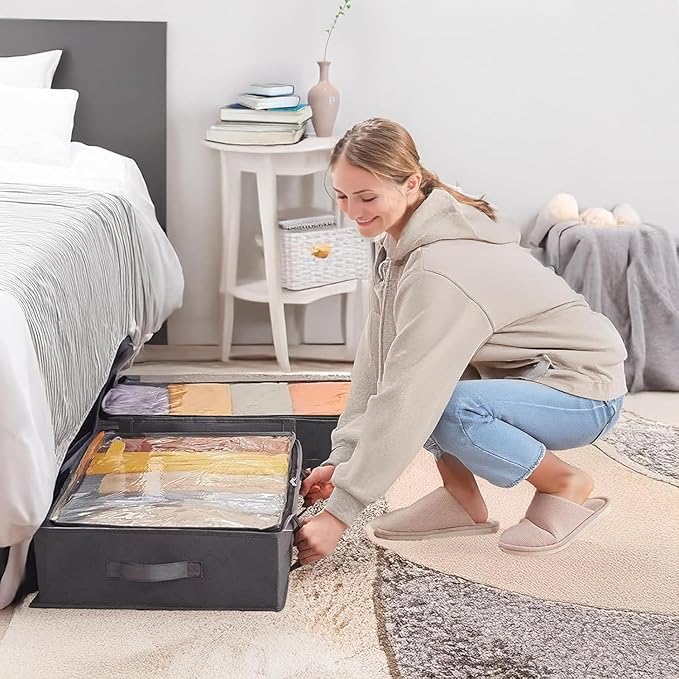90L Under Bed Storage Containers, Closet Organizers and Storage Bins, Foldable Underbed Storage Bags for Blankets, Towels, Comforter, Sweaters, Linen Sheets, Wrapping Paper (Black, 6 Pack)
