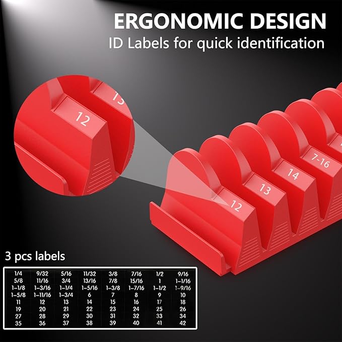 80 pcs Modular Wrench Organizers for Tool Drawers - Wrench Rack with Metric & SAE Labels, Perfect Tool Storage Holder. Gift for father, brother and boyfriend (Without magnet)
