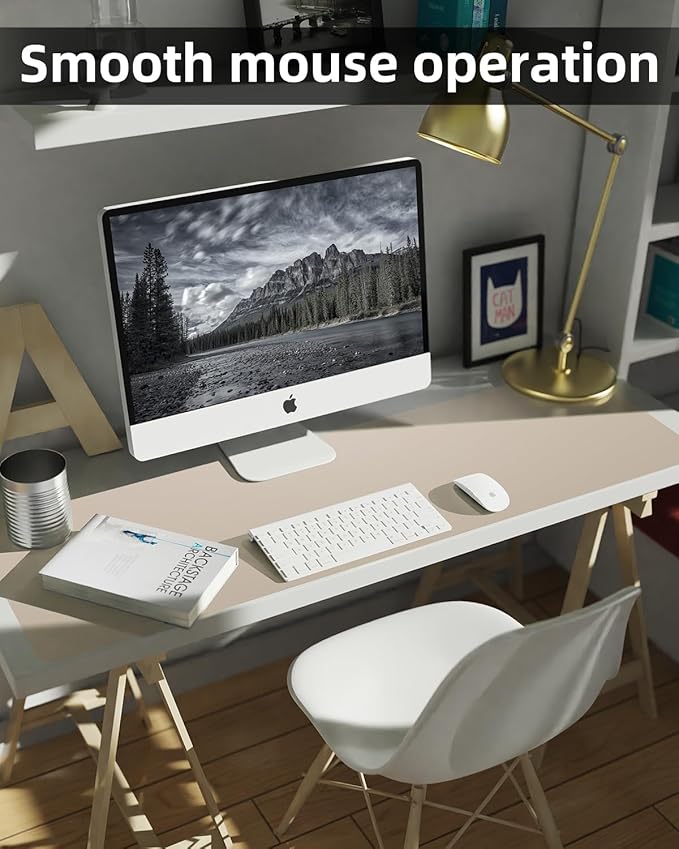 Extra Large Desk pad, Leather Desk Pad Protector,Office Desk Mat,Mouse Pad, Non-Slip Desk Blotter, Laptop Desk Pad, Waterproof Desk Writing Pad for Office&Home (Apricot, 55" x 17")