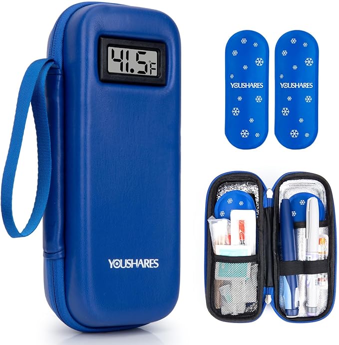 YOUSHARES Insulin Cooler Travel Case with Temperature Display - Refrigerated Medicine Cooling Bag with 2 TSA Approved Ice Pack, Medication Pen Diabetic Supplies Organizer for Trip and Daily